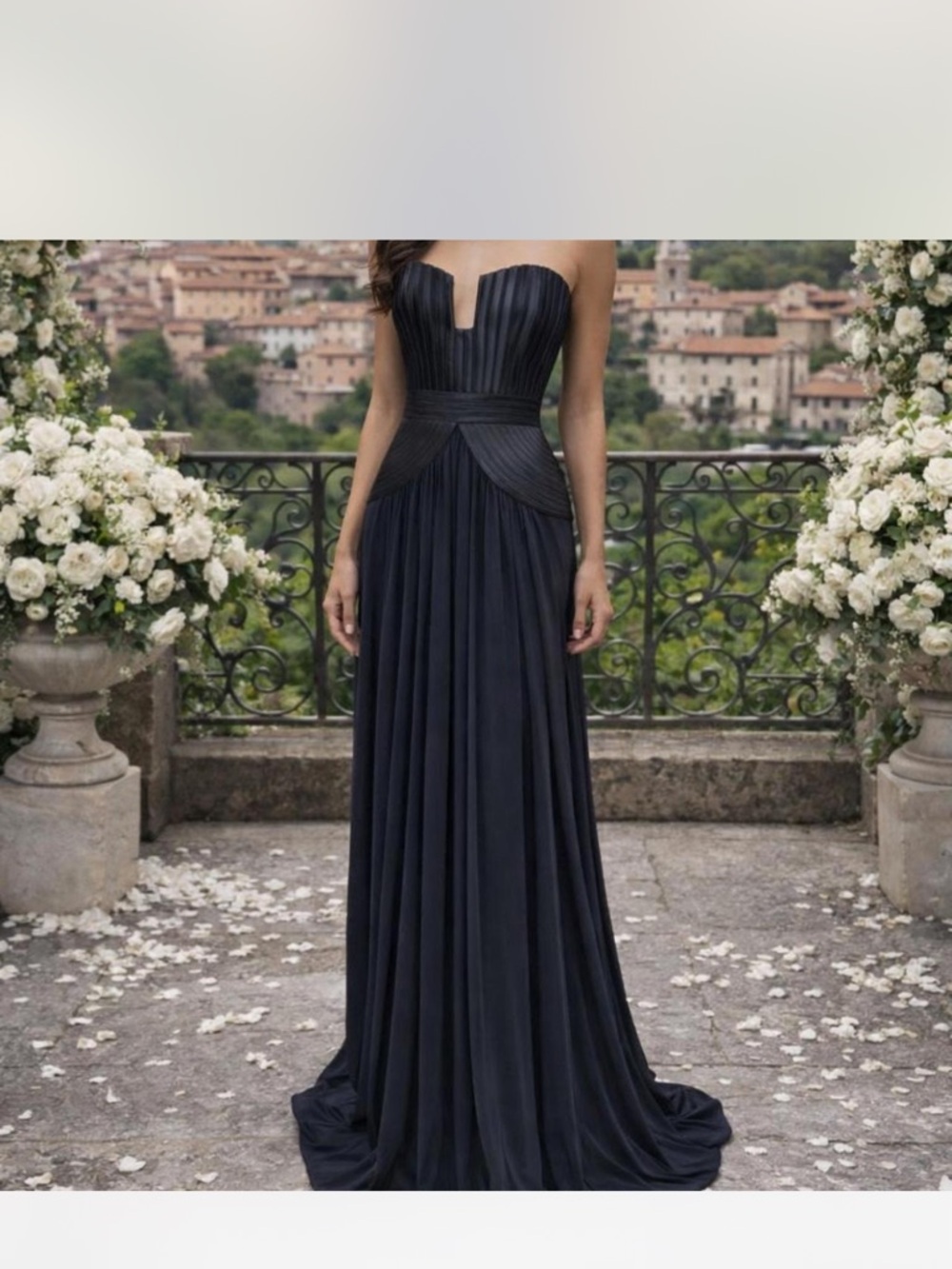 BCBGMAXAZRIA Pleated Strapless Gown | Corset Bodice | Black Maxi | Size S - Picture 2 of 7